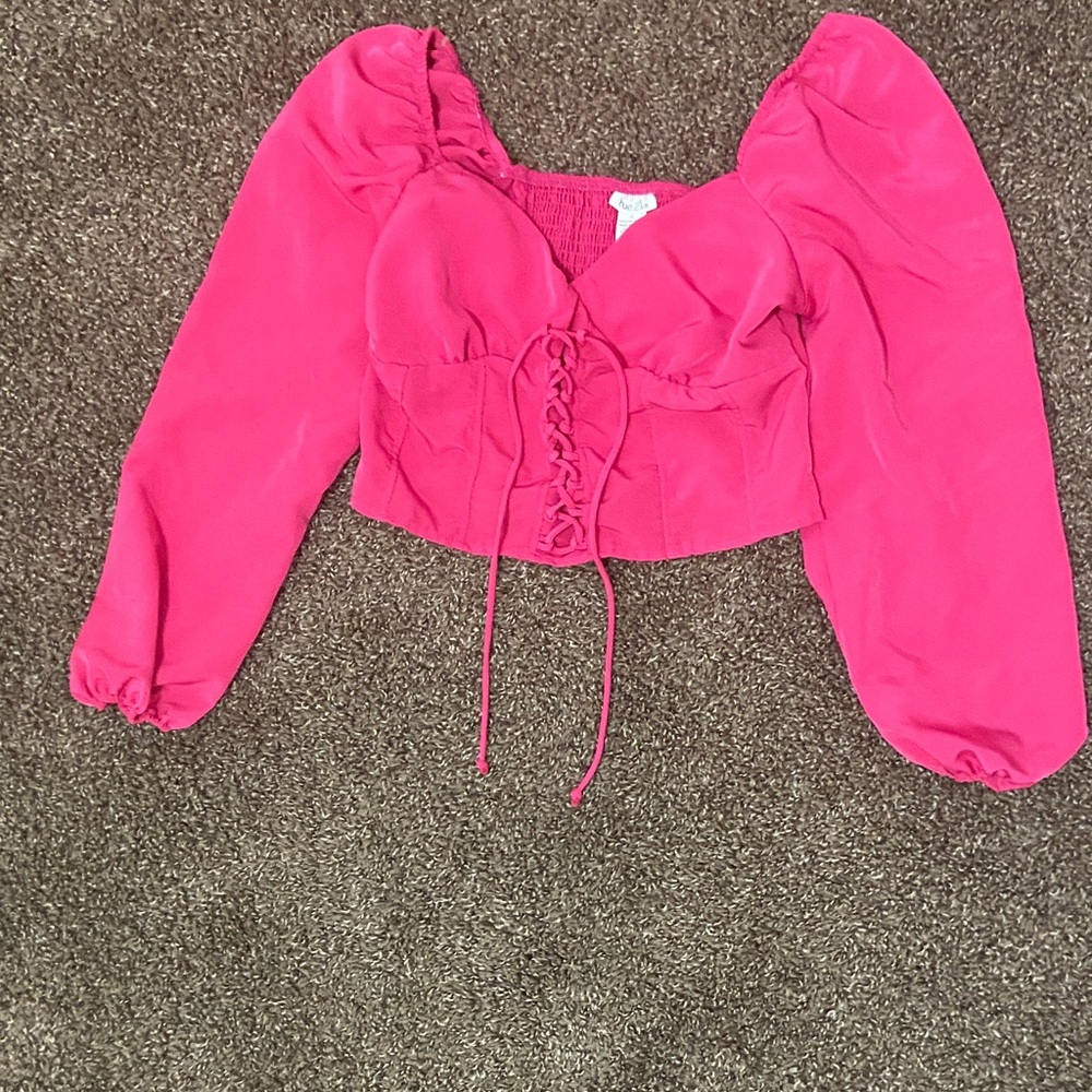 Rue21 Vibrant Pink Lace-Up Cropped Blouse